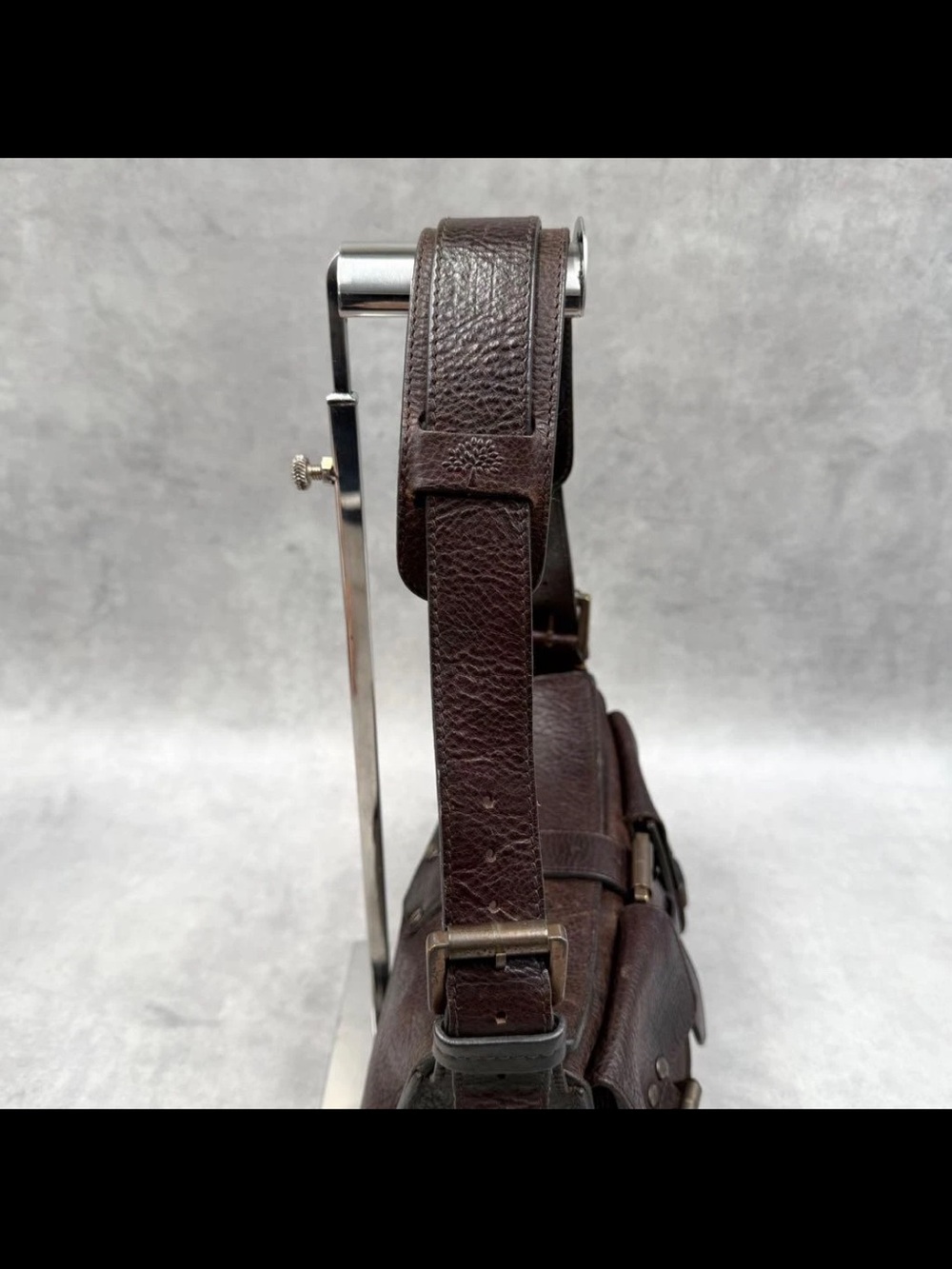 Mulberry Dark Brown Pebbled Leather Shoulder Bag with Buckle Pockets - Picture 12 of 15